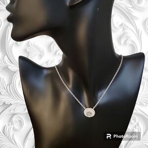 VTG OLEG CASSINI Sterling Silver Moonstone CZ Oval Halo Pendant Chain Necklace